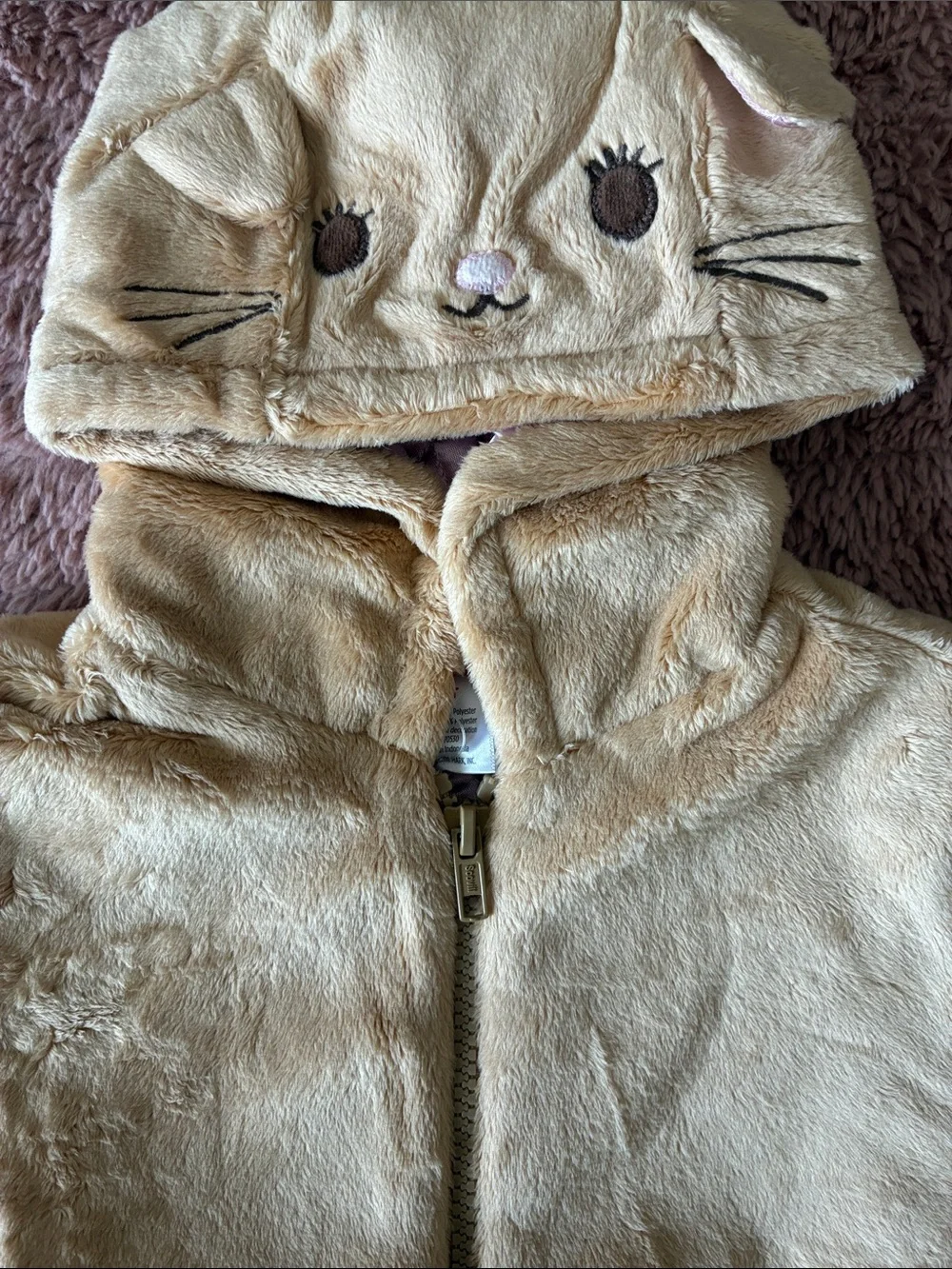 Gymboree Beige Fuzzy Hooded Puffer Jacket with Animal Face